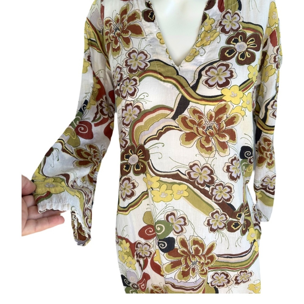 🌴 East Indies Cotton Floral Kurti Tunic Top, Size S